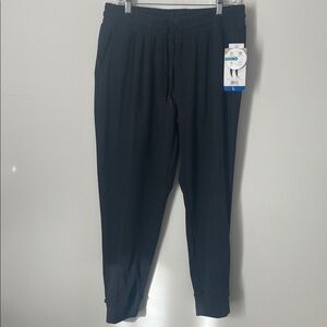 Monetta Women's High Waist Active Pants Side Pockets Soft Fleece Joggers Black L